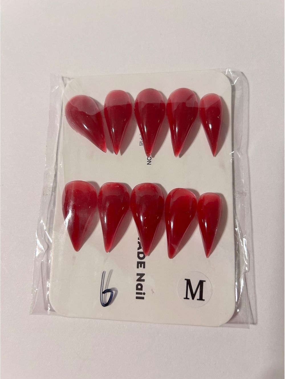 Medium Size Red Dragon Claw False Nails - Glossy Plastic, Bold Party Look